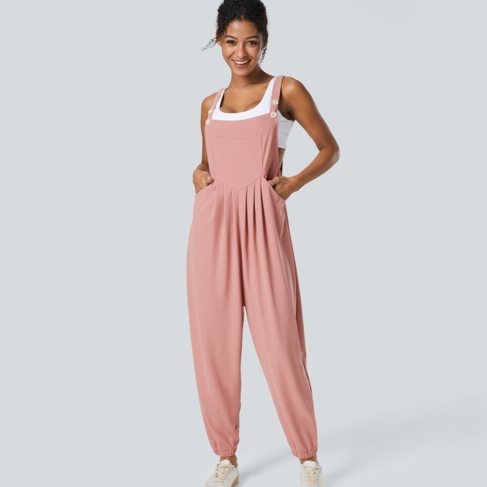 HALARA Blush Pink Waffle Jogger Jumpsuit
